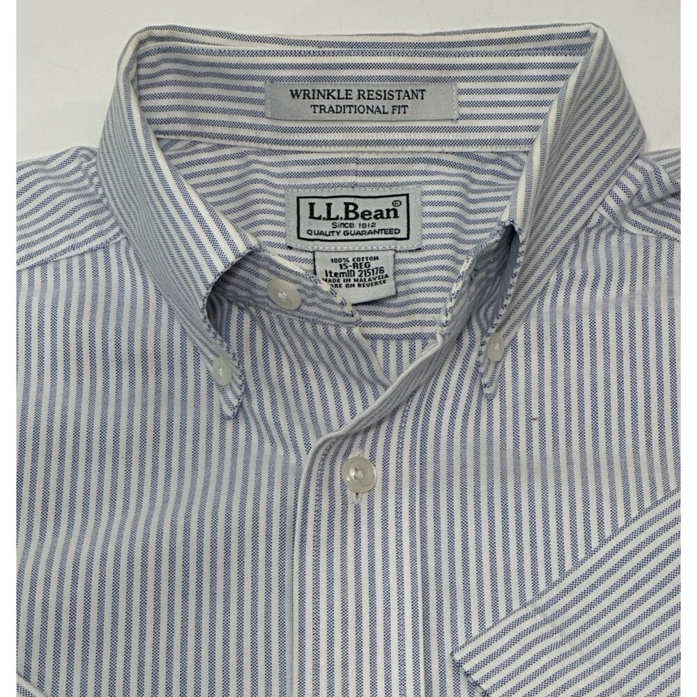 L.L. Bean Men's Short Sleeve Button Up Dress Shirt, Neck Size 15